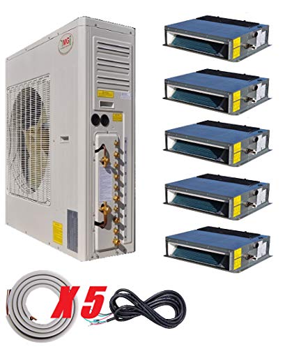 YMGI Five Zone - 60000 BTU 5 Ton 5 Zone Fan Coil Concealed Ductless Mini Split Air Conditioner with Heat Pump for Home, Office, Shops with 25 Ft Lineset Installation Kits