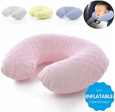 KeepGoUp Inflatable Travel Pillows for Kids and Toddler Neck pillows for airplanes or travel on a Train, Airplane, Car, Bus or Camping - Comfortable U Shaped Cushion Neck Support Pillow Pink