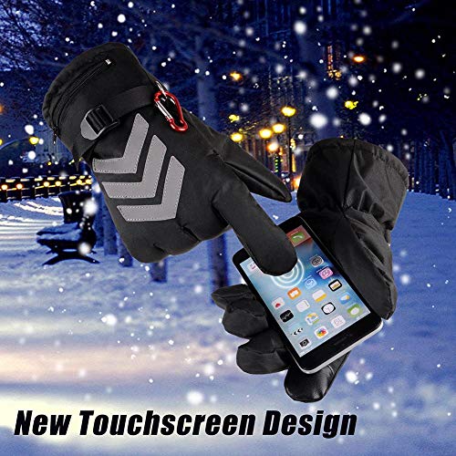 Heated Gloves Battery Powered Electric Rechargeable Waterproof Insulated Night Reflective Back Touch Screen Motorcycle Electrocar Heating Gloves Warmer for Men Women US Plug