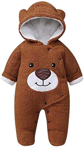 SUPEYA Newborn Baby Cute Bear Hoodie Romper Warm Fleece Footed Romper Cartoon Jumpsuit Snowsuit