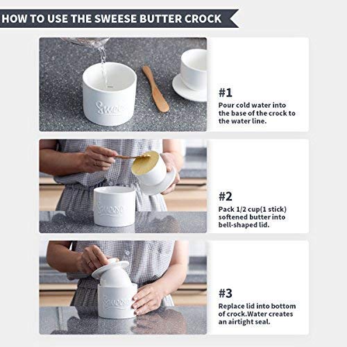 image for Sweese 3102 Porcelain Butter Keeper Crock - French Butter Dish - No Mo