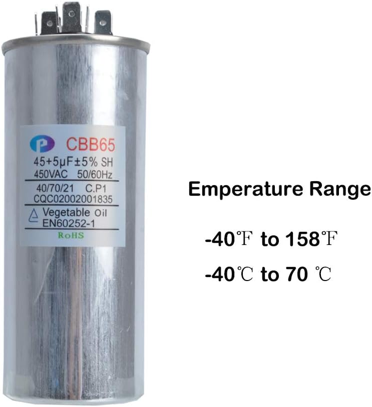 Capacitors 45 5 Microfarad Runs AC Motor and Fan Capacitor 45 5 uf MFD 450V Round Dual Run AC