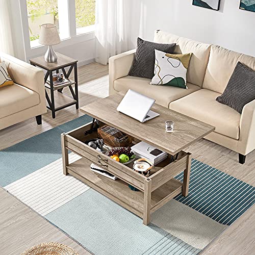 Yaheetech Grey Coffee Table, Lift Top Coffee Table with Hidden
