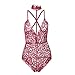 OQC Women's Choker V Neck Lace Babydoll Bodysuit Lingerie Underwear Set Red