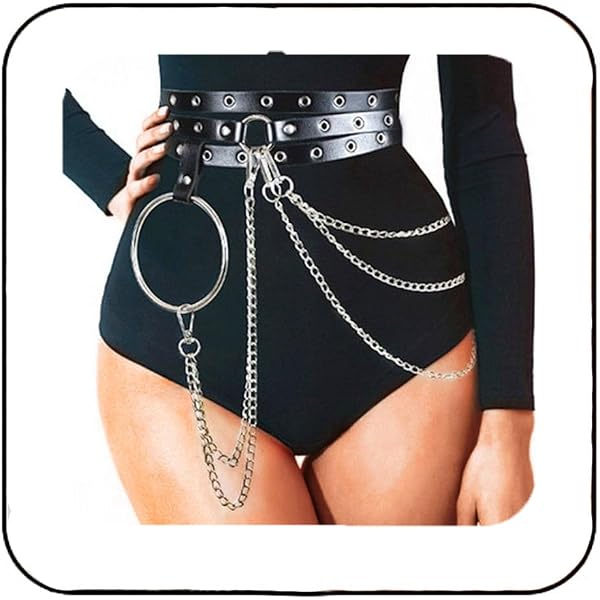 MILAKOO Women Faux Leather Harness Garter Belt Waist Belt with Punk Metal Chain MILAKOO Women Faux Leather Harness Garter Belt Adjustable  main image 3