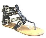 Shoes 18Womens Microsuede Sandals Flat Shoes W/Rhinestones,Studs & Contrast Ankle