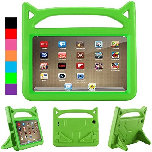 Cartoon Kids Case for All-New Fire 7 Tablet with Alexa - ANTIKE Shockproof Light Weight Handle Kids Friendly Case for Amazon Kindle Fire 7 2017 Tablet (7th Generation, 2017 Release) (Green)