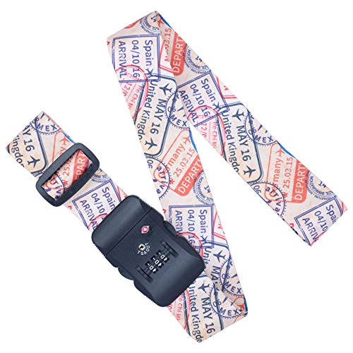 Adjustable Luggage/Suitcase Straps/Belt Tsa Approved - Lockable Travel Accessory - TSA Combination Locking - with Integrated TSA (Travel Sentry Approved) Lock - Stamps Vintage