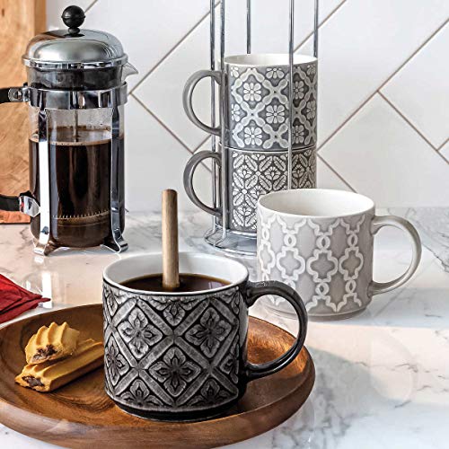 OverandBack 5Piece Stacking Stoneware Mugs with Rack Set (Gray
