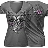 ONEMORES(TM) New Summer Women Punk Style Skull Print Shirt Short Sleeves V-neck Tank Top Cotton Casual Tops Shirt