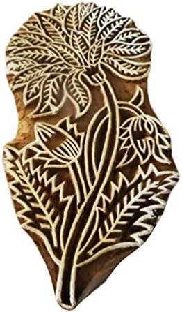 Hand Carved Wooden Blocks Textile Printing Fabric Floral Shape Decorative Material Brown Showpiece Christmas Gift