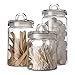 Elegant Home Loop Canister Set of Set of 3 Clear Glass Round with Air Tight Lids for Bathroom or Kitchen - Food Storage Containers