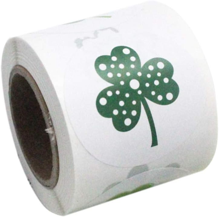 VALICLUD 500pcs St. Patricks Day Stickers Labels Self-Adhesive Shamrock Roll Stickers Thank You Sticker Lucky Clover Ornament Craft for Gifts Presents Wrapping Paper Envelope A