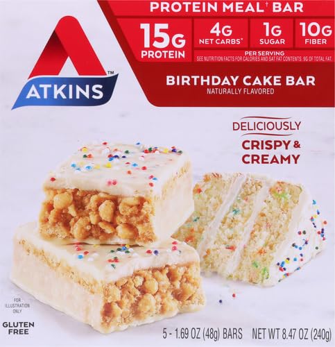 ATKINS BIRTHDAY CAKE PROTEIN MEAL BAR CRISPY & CREAMY WITH REAL ALMOND BUTTER KETO-FRIENDLY (5 BARS)