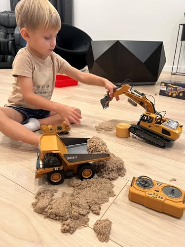 KIDMARKT Remote Control Excavator Toy for Boys | 11-Channel Metal Construction Truck with Lights, 2×1200mAh Batteries, 120-Min Playtime | RC Excavator Toys for Kids Ages 3-12, STEM Gift for Birthday
