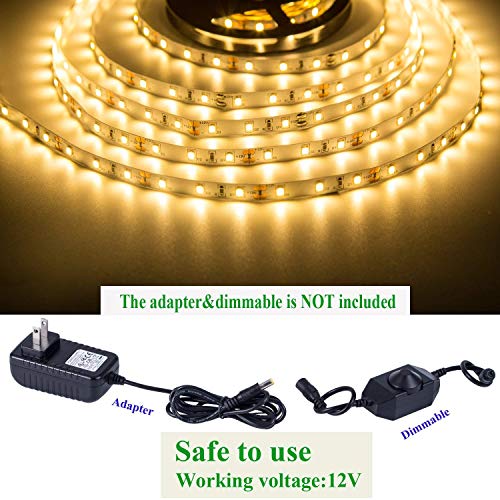 Flexible LED Strip Lights, 16.4ft 5M String Light, 12V Tape Lights, SMD 300LEDS 2835 LED Ribbon, Warm White, Non Waterproof, Under Cabinet Children's Rooms Hallway Staircase Corridor Collectable