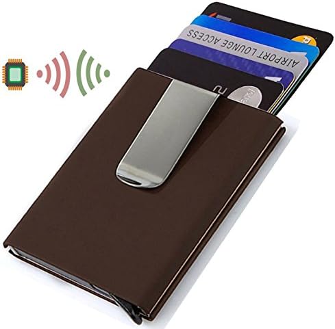 Antitheft Men Metal Wallets RFID Blocking Protection Slim Minimalist Business Card Holder Credit Card Case Rubber band … (Brown Style, Rfid Blocking)