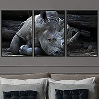 3 Piece Framed Canvas Wall Art Resting Rhino Animals for Living Room Bedroom - 16