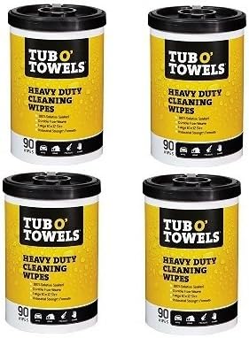 Tub O Towels Heavy-Duty 10" x 12" Size Multi-Surface Cleaning Wipes, 90 Count Per Canister (4 Pack)