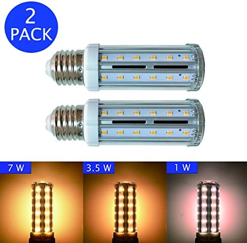 3 Way LED Corn Light Bulb (E26 Socket, 7/3.5/1W, 70/35/10W Incandescent Equivalent), Brightness Switchable for Chandelier Reading Table Desk Floor Bedside Nightstand Lamps(2 pcs) (Warm White)