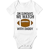 Tenobet On Sundays We Watch Football with Daddy Bodysuit, Baby Infant Cotton Romper Jumpsuit Outfits Short-Sleeve 0-24 Months