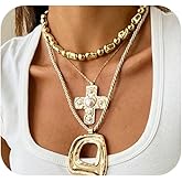 JAGWQRK Chunky Gold Cross Pendant Necklaces for Women Big Golden Irregular Geometry Pendant Necklace Stack Punk Jewelry