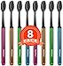 Nuva Dent Ultra Soft Bristle Charcoal Toothbrushes - Gentle, Slim Brush Head, Medium Tip - Clean Plaque, Whiten Teeth - Works w/Activated Charcoal Toothpaste or Teeth Whitening Products, 8 Pack Black