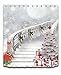 LB Merry Christmas Season Eve New Year Decorative Decor Gift Shower Curtain Polyester Fabric 72x72 inch White Night Snow Candy Cane Tree Stairs Bathroom Bath Liner Set