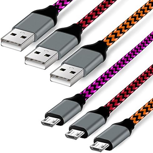 Micro USB Charging Cable 6FT,3Pack Android Phone Fast Charger Cord with Extra Long Length for HTC,Blackberry,Sony,Samsung Galaxy S7 and more(Orange Red Rose)