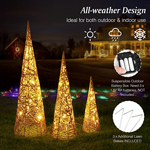 Lewondr Christmas Cone Trees, Set of 3 Christmas Tree with Lights and