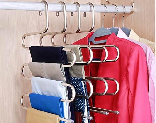 3 Pack Stainless Steel Pants Hangers,Trousers Hanger Rack 5 layers Multi-Purpose Closet Hangers,Space Saver Storage Rack for Clothes/ Towel/ Scarf / Trousers/ Tie By HL Global