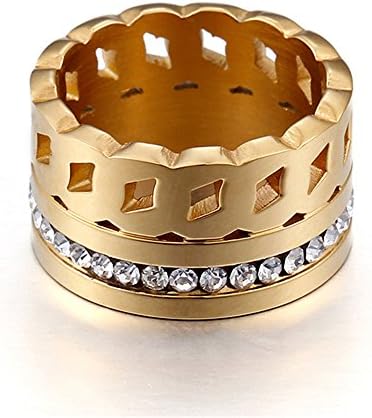 18k Gold Plated 12mm Stainless Steel Cubic Zircon Inlay for Women Wedding Band Ring Lovers Festival Gifts Size 9