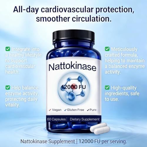 Nattokinase Supplement, 400 mg - 12000 FU, Helps Support Cardiovascular Health 60 Count