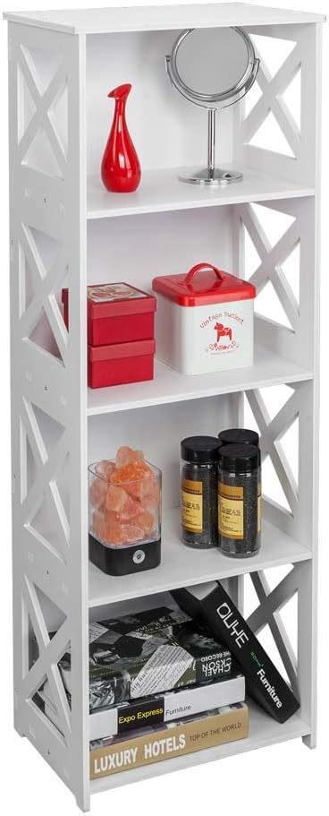 Miwes 4 Storey Shelf Unit Waterproof Modular Cross White Wooden Plastic Composite 4 Storey Shelf Storage Shelf Bookcase Display Stand Bedroom Living Room Kitchen Furniture Accent Furniture Svanimal Com