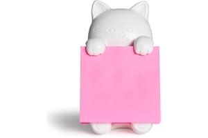 HORTIX Cat Sticky Note Holder for Desk - Doodle-Friendly Resin White Dispenser for Office & Home, Holds 3" x 3" Sticky Notes