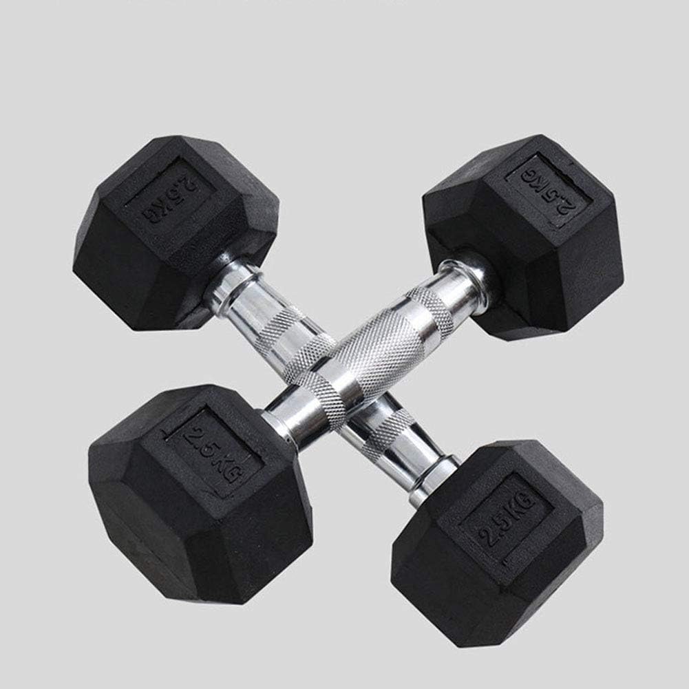 GJG Hex Dumbbells Rubber, 2.5-10KG Pair, Heavy Duty Rubber Commercial Dumbbell, Weight Sets for Weight Training, Knurled Chrome Handle, Black Colour,2.5kg