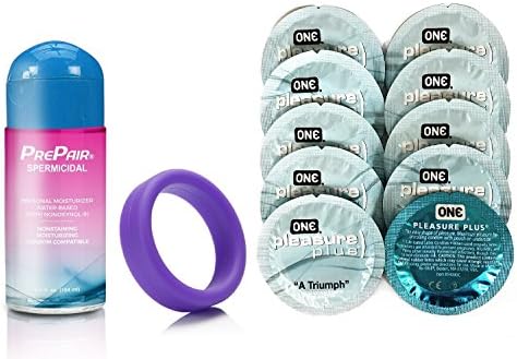 ForPlay PrePair Spermicidal 3.5 Oz Waterbased Lube with Tantus Super Soft Silicone C-Ring Purple and Free Condoms