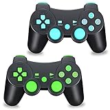 2pcs Pack Wireless Double Vibration Controller for PS3, Bluetooth Sixaxis Gamepad Remote for Sony Playstation 3 (Blue-Green)