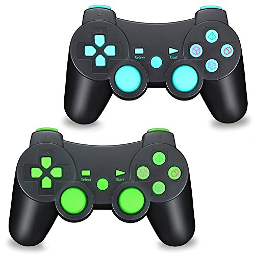 2pcs Pack Wireless Double Vibration Controller for PS3, Bluetooth Sixaxis Gamepad Remote for Sony Playstation 3 (Blue-Green) 2pcs Pack Wireless Double Vibration Controller for PS3, Bluetooth Sixaxis Gamepad Remote for Sony Playstation 3 (Blue-Green)