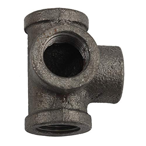 Gimiton 4 Pack 4 Way Pipe Fitting Malleable Iron DN15 1/2 Black Malleable Cast Iron Pipe Tee fitting Industrial Steel Side Outlet Elbow 4-Way Fitting (DN15 1/2) - Thumbnail 2