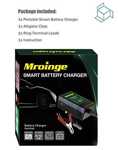 Mroinge MBC015 6V&12V 1.5A Smart Battery Charger / Maintainer, with 12ft output cord.