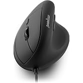 Perixx PERIMICE-508II Wired Vertical Ergonomic Mouse - 6 Buttons, Adjustable DPI 1000/1600/3200/6400, Optical Sensor, USB Plug and Play, Right-Handed, Black
