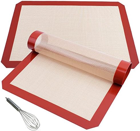 Supercope-Non-Stick Silicone Baking Mat (Thick &amp; Large 11 5/8" x 16 1/2") with Free Whisk for Bake Pans Cake Cookie Baking Dough Pizza Pie