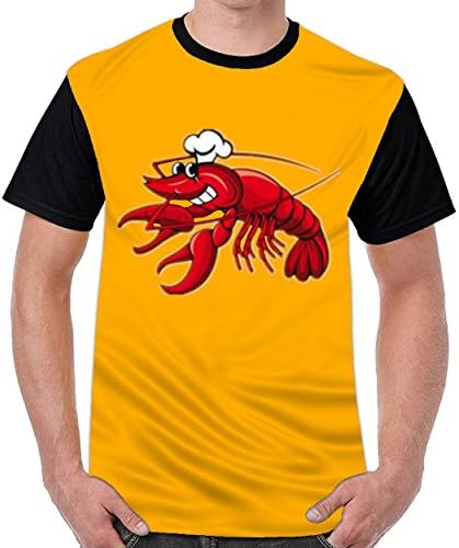 UMPursue Funny Red Lobster Chef In Toque Cap Mens Cotton Short Sleeve T-Shirts Dark Yellow