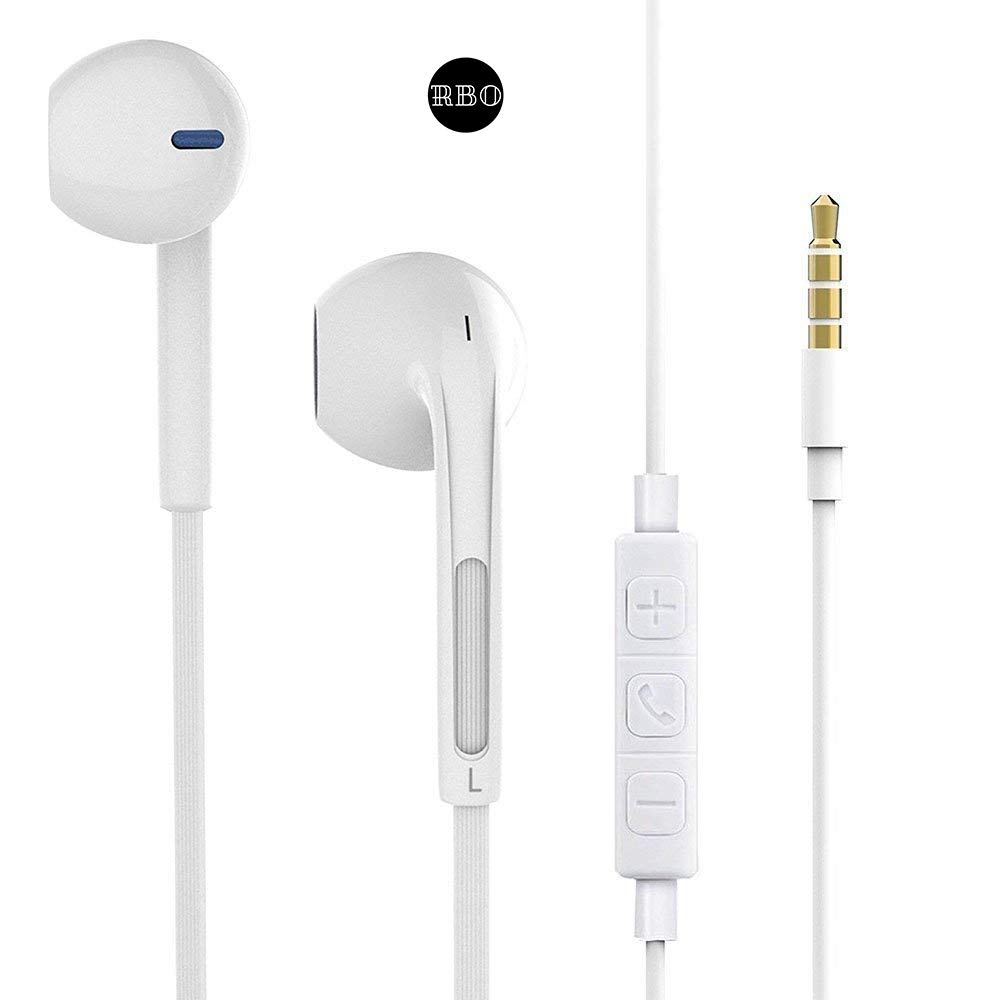 Ecouteurs Intra-Auriculaires Filaires par RBO - Kit Piéton Muni d\'un Micro et Contrôle de Volume - Kit Main Libre avec Une présence de Bass Compatible avec Les Smartphones avec Jack 3.5mm (2 Pack)
