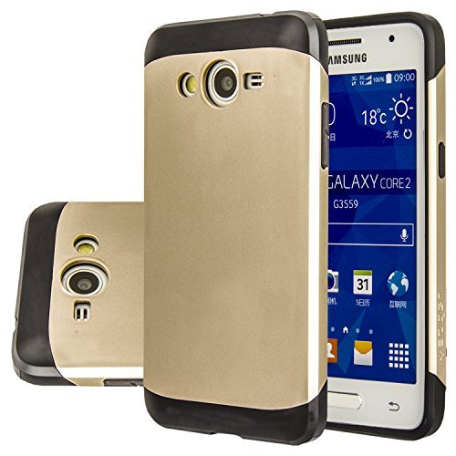 Galaxy Core 2 Case, AnoKe Armor Dual Layer Bumper Case TPU PC 2 in 1 Hybrid Protective Case for Samsung Galaxy Core 2 G355 G355M G355H(Armor Gold)