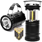 PACEARTH COB LED Camping Lantern Handheld Flashlight 2 in 1 Magnetic Base Removable Handle Spotlight Brighter 3 AA Batteries Emergencies Hurricane Power Outage 2-Pack
