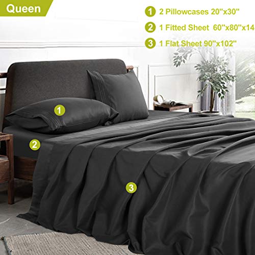 INGALIK Premium Bed Sheet Set 4 Piece 120 GSM Brushed Microfiber,1800 Series Hotel Luxury Bedding Sheets,Ultra Soft,Comfy,Fade Resistant,No Shrinkage,Hypoallergenic,Deep Pocket（Dark Grey,Queen） - Thumbnail 2