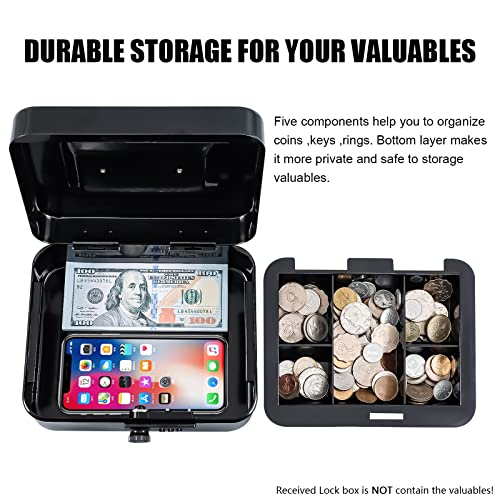 KYODOLED Medium Metal Cash Box with Combination Lock Safe and Money