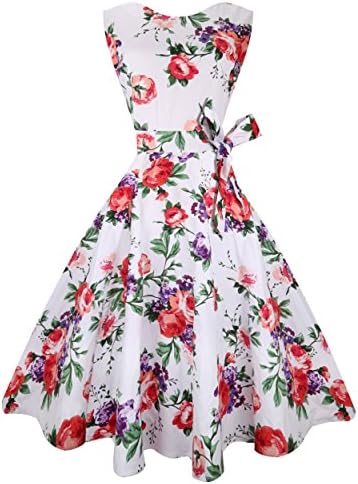 Urmine Women's Floral Print 1950's Vintage Sleeveless Cocktail Dress (XXXL, Floral-07)